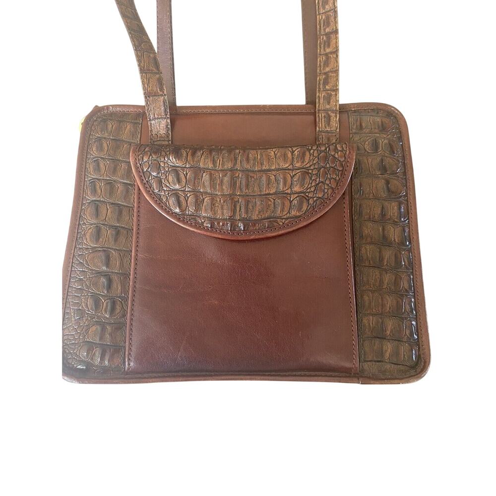 Brahmin Women's Pecan Duxbury Brown Embossed Croc Genuine Leather Handbag